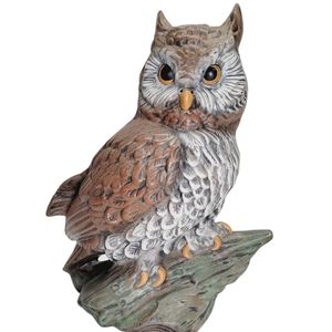 * Large Wise old owl igurine sitting on log ceramic vintage 1980 14" tall 11"